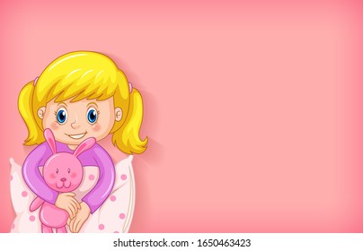 Background template design with happy girl in pink pajamas illustration