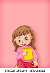 Background template design with happy girl eating snack illustration
