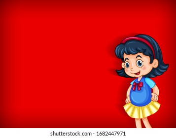 Background template design with happy girl in yellow skirt illustration