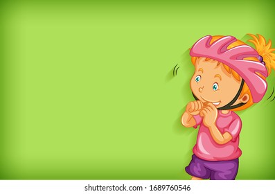 Background template design with happy girl in pink helmet illustration