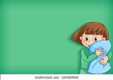 Background template design with happy girl in green pajamas illustration