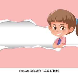 Background template design with happy kid on pink paper illustration