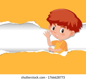 Background template design with happy kid on yellow paper illustration