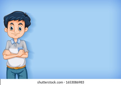 Background template design with happy man on blue wall illustration