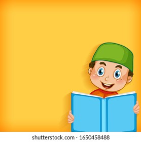 Background template design with happy muslim boy reading book illustration