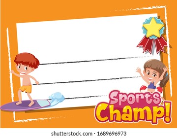 Hintergrund-Template-Design mit Kindern auf Surfbrett-Illustration
