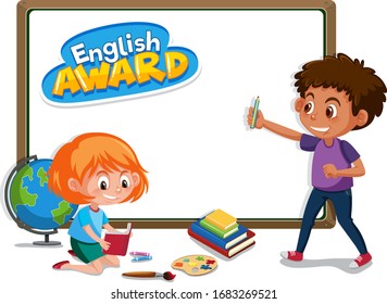 Background template design with kids reading book illustration