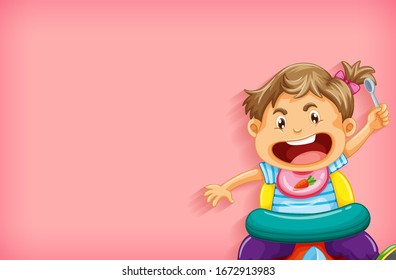 Background template design with little girl on table illustration