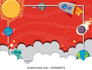 Background template design with many planets in red sky illustration