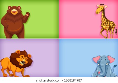 Background template design with plain color walls and many animals illustration