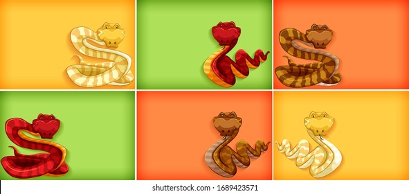 Background template design with plain color and many snakes illustration