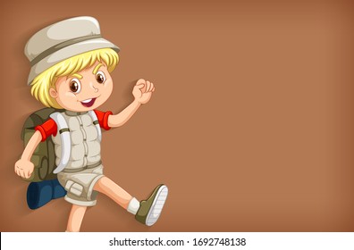 Background template design with plain color wall and happy boy illustration