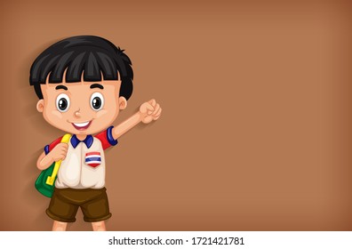 Background template design with plain color wall and happy boy illustration