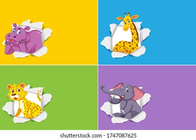 Background template design with wild animals illustration