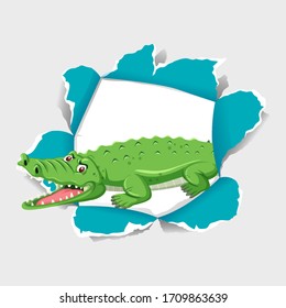 Background template design with wild crocodile on gray paper illustration