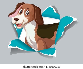 Background template design with wild dog on gray paper illustration