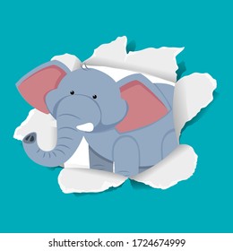 Diseño de plantilla de fondo con elefante silvestre en la ilustración de papel azul