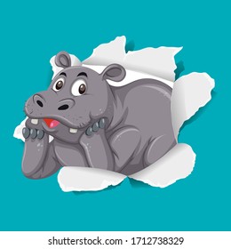 Background template design with wild hippo  illustration