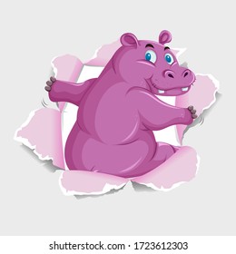 Background template design with wild hippo  illustration