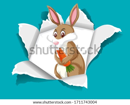 Background template design with wild rabbit eating carrot illustration