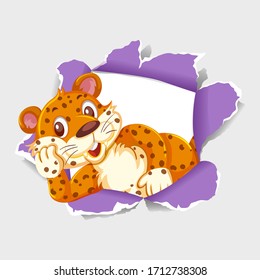 Background template design with wild tiger on gray paper illustration