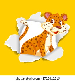Background template design with wild tiger on yellow paper illustration