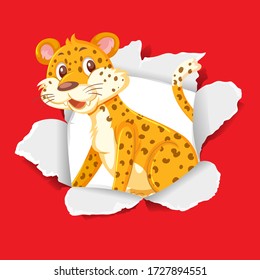 Background template design with wild tiger on red paper illustration