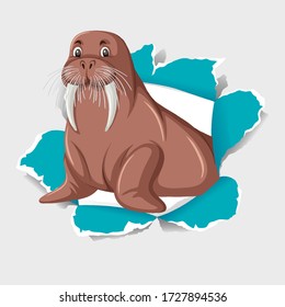 Background template design with wild walrus illustration