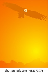 background template with an eagle in front of a warm sun and clouds on the bottom