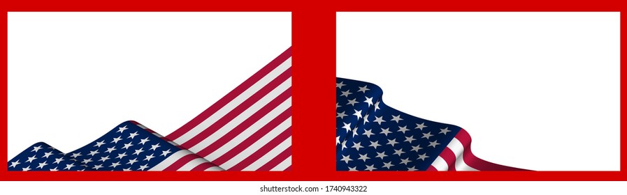 Background, template for festive design. American flag flies in the wind. Realistic vector on white background