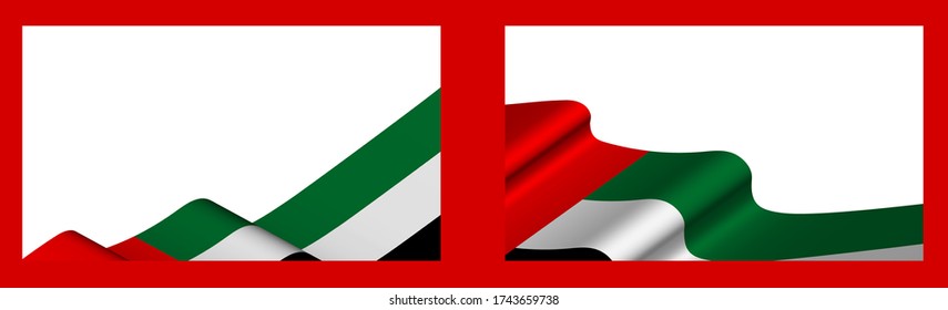 Background, template for festive design. Arab Emirates flag flutters in the wind. Realistic vector on white background