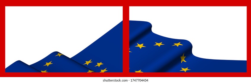 Background, template for festive design. European Union flag waving in the wind. Realistic vector on red background