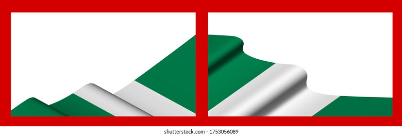 Background, template for festive design. Flag of Nigeria waving in the wind. Realistic vector on red background