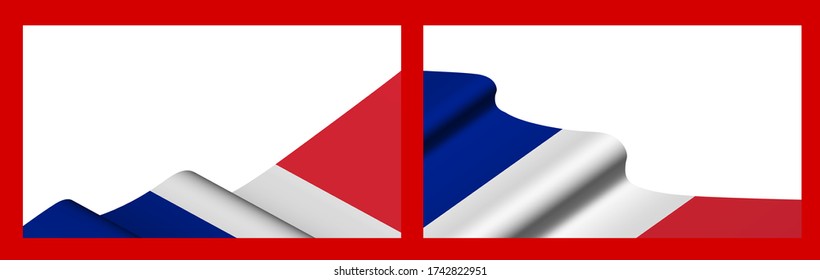 Background, template for festive design. French flag waving in the wind. Realistic vector on red background