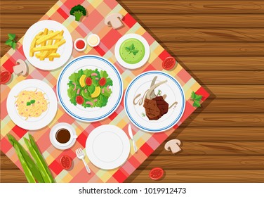 Hintergrundvorlage mit Essen auf Tischgrafik