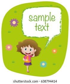 Background template with girl on grass illustration