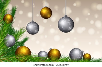 Plantilla de fondo con ilustración de bolas de oro y plata