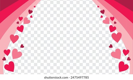 background template with an image of a heart and open curtains, flat design in pink and red hearts