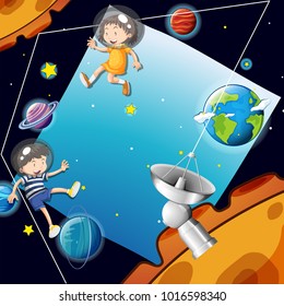 Background template with kids in space illustration