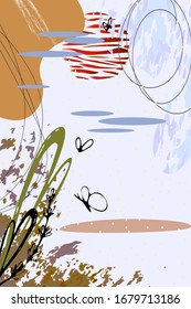 background template with landscape abstract shapes. drawing line sun pattern in asian style with japanese pattern. Modern vector template for funny brochure cover banner design.