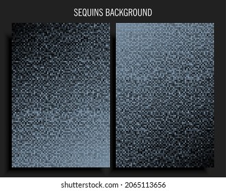 Background template made blue sequins, glitters, sparkles, paillettes. Vector luxury poster with sparkling sequins, glitter gradient dots. Background bright circle mosaic for festive holiday disco