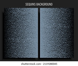 Background template made blue sequins, glitters, sparkles, paillettes. Vector luxury poster with sparkling sequins, glitter gradient dots. Background bright circle mosaic for festive holiday disco