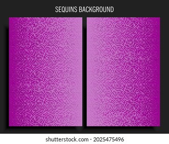 Background template made pink sequins, glitters, sparkles, paillettes. Vector luxury poster with sparkling sequins, glitter gradient dots. Background bright circle mosaic for festive holiday disco