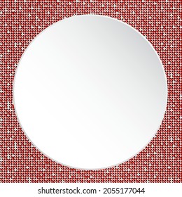 Background template made red sequins, glitters, sparkles, paillettes and white circle. Poster with sparkling sequins, glitter gradient dots. Vector bright circle mosaic for festive holiday disco