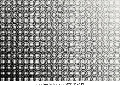 Background template made silver sequins, glitters, sparkles, paillettes. Vector luxury poster with sparkling sequins, glitter gradient dots. Background bright circle mosaic for festive holiday disco