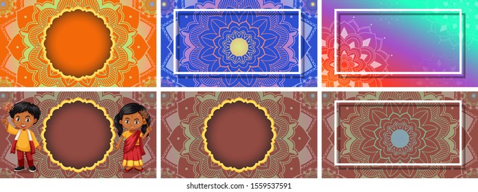 Plantilla de fondo con ilustración de diseños de mandala