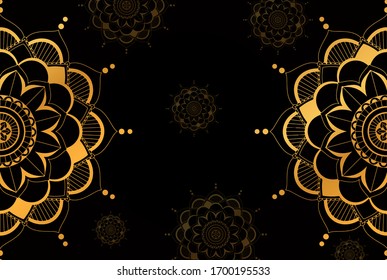Background template with mandala pattern on black wall illustration