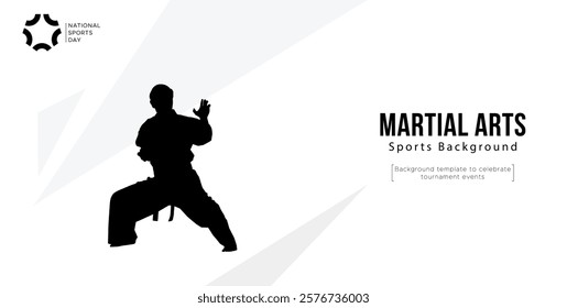 Background template for martial arts tournament event featuring martial arts silhouettes. martial arts athlete silhouette. National Sports Day