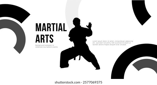 Background template for martial arts tournament event featuring martial arts silhouettes. martial arts athlete silhouette. National Sports Day