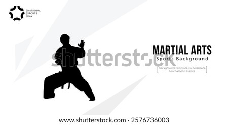 Background template for martial arts tournament event featuring martial arts silhouettes. martial arts athlete silhouette. National Sports Day